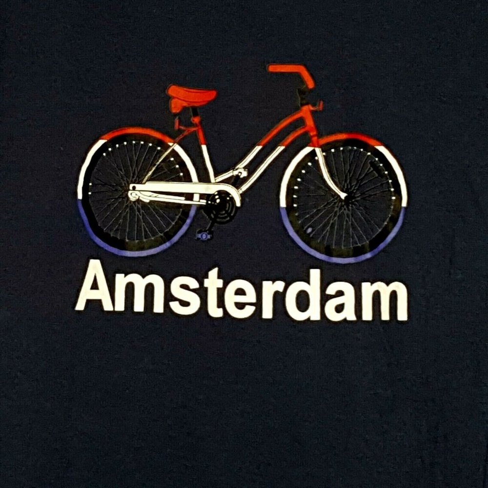 Amsterdam Red White Blue Bicycle Bike T-shirt Size XL 100% Cotton